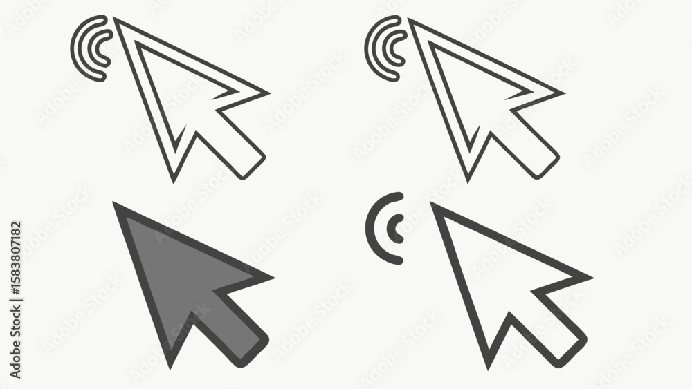 Fototapete Illustration of four cursor icons with varying styles and click indicators on a white background view