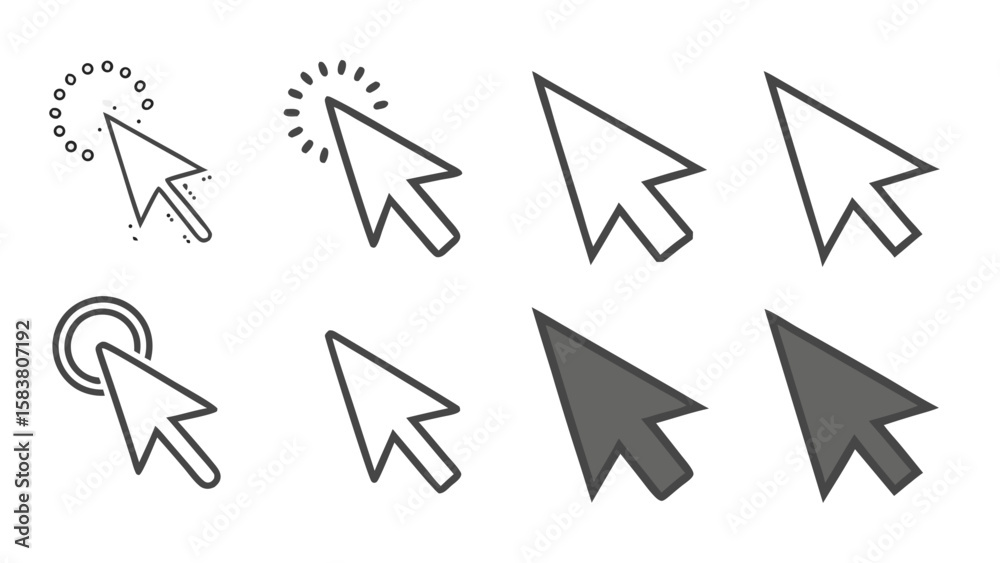 Fototapete illustration of various cursor icons showing different states and styles with arrow shapes and outli