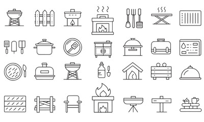 Collection of outdoor cooking and backyard elements silhouette icons