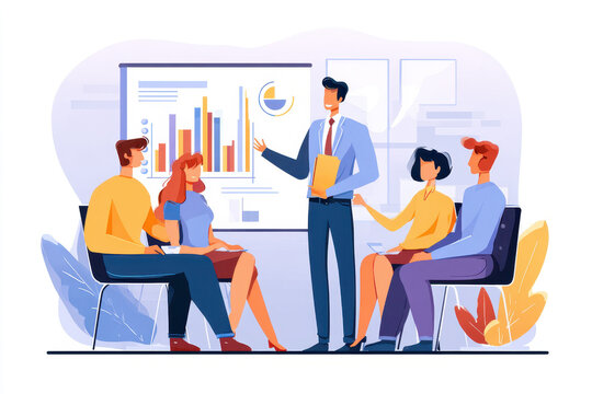 Team engages in collaborative brainstorming session to strategize and discuss project concepts with visual data presentation