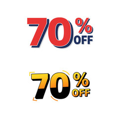 Seventy percent off discount promotion design shows sale typography with red and yellow color schemes for seasonal or special offers.