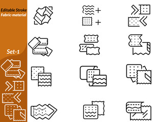 An icon showing folded textiles or thread spools, representing natural and synthetic fabrics, textures, durability, softness, eco-friendly cloth, fashion, tailoring, upholstery, and textile design.