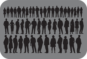 Diverse group of people standing in silhouette against a grey background