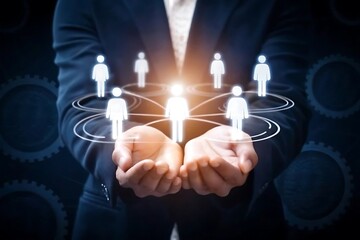 Network of consumers in the hands. Network of consumers in businessman hands with copy space..