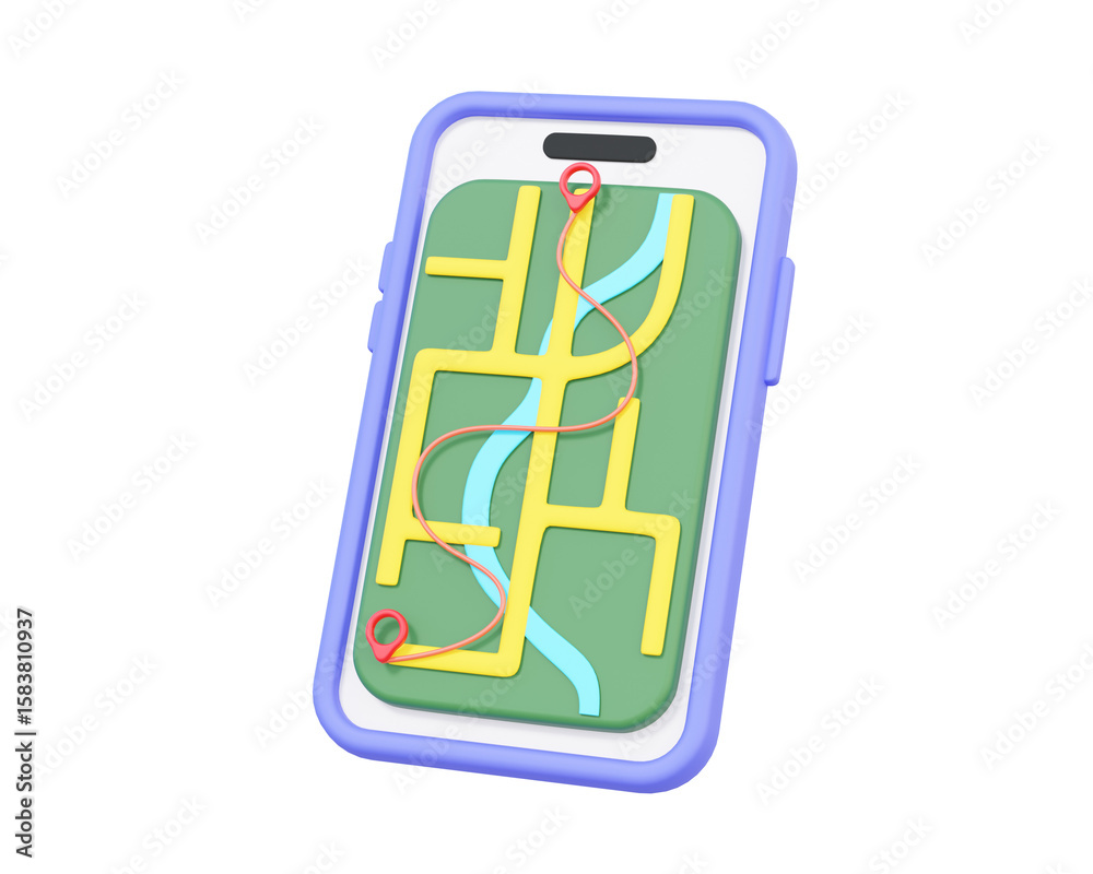 Fototapete Mobile application GPS map navigation icon on isolated background. Search navigator digital technology system red pointer service destination logistics concept. 3d rendering illustration
