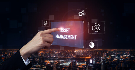Asset management system showing investment planning, financial goal tracking, ROI analysis, and...