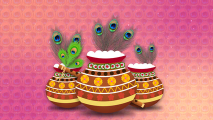 janmashtami animation on peacock feather background. indian traditional janmashtami ( lord Krishna's birthday ) festival celebration.