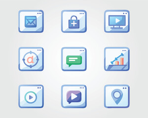 UI Icon Set Messaging, Security, Video, Analytics, Location and More