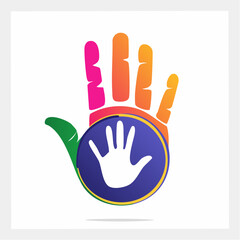 Fototapeta premium Child inside adult handprint colorful illustration of care and growth
