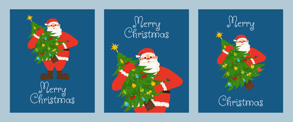 Collection of chritsmas background with Santa Claus and Christmas tree.