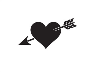 Black Heart Pierced by Arrow on White Background love