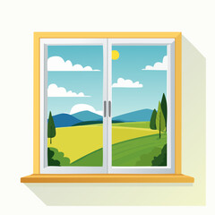 View From window Frame Of Landscape Painting With Yellow Field