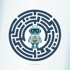Ai chatbot with lantern guides user through a maze on light background