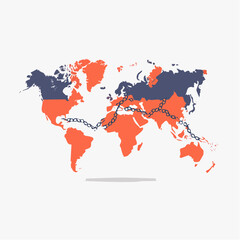 World map shows major shipping route as a broken, disconnected chain