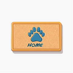 Tan welcome mat with word Home and a blue paw print for the letter O