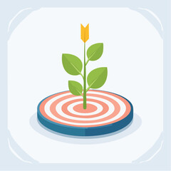 Arrow On Target Sprouts A Plant, Showing Growth And Success