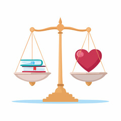 Scales of Justice Show Books and Human Heart in perfect equilibrium
