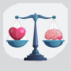 Scales of justice measuring brain against heart illustration