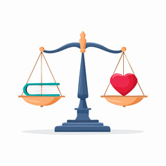 Scales of justice balancing a book and a human heart on equal sides