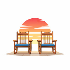 Two rocking chairs face a lovely Sunset from the Porch of a small House