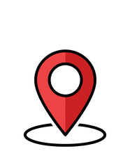 A simple red location marker icon indicating a specific point of interest on a map.