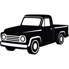 Black and White Silhouette of a Classic Pickup Truck Illustration Style Design