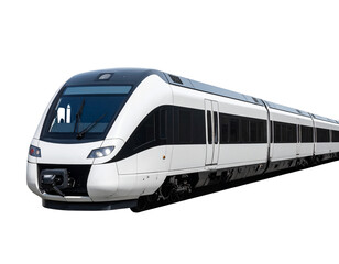 Black and White Train in Motion, Slight Blur Effect, Isolated on Transparent Background