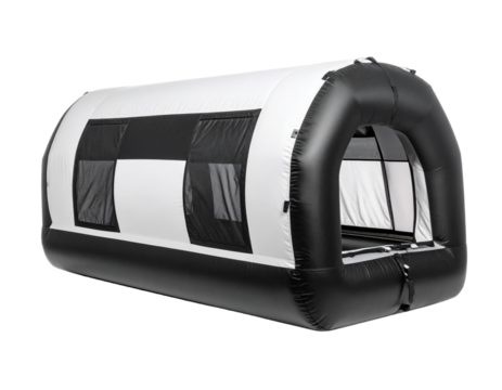 Black and White Inflatable Tent, Side View, Isolated on Transparent Background