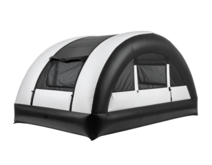 Close-Up of White and Black Inflatable Tent with Black Roof, Focus on Structure, Isolated on Transparent Background