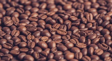 Fototapeta premium wide flat lay of medium roasted coffee beans spread across a surface