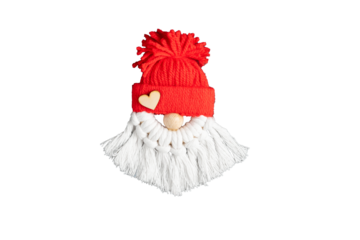 Red handmade gnome ornament with yarn beard
