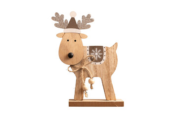 Wooden reindeer Christmas decoration isolated
