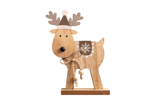Wooden reindeer Christmas decoration isolated
