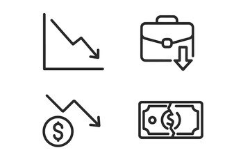 Fototapeta premium Economic crisis line icon set. Financial collapse, recession concept. Bankruptcy, investment loss, stock market crash. Business failure, unemployment, decline, decrease.