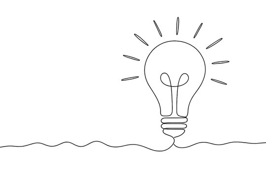Light bulb continuous one line drawing. Idea and creativity concept. Innovation, brainstorming and problem solving. Metaphor for finding a simple business solution.