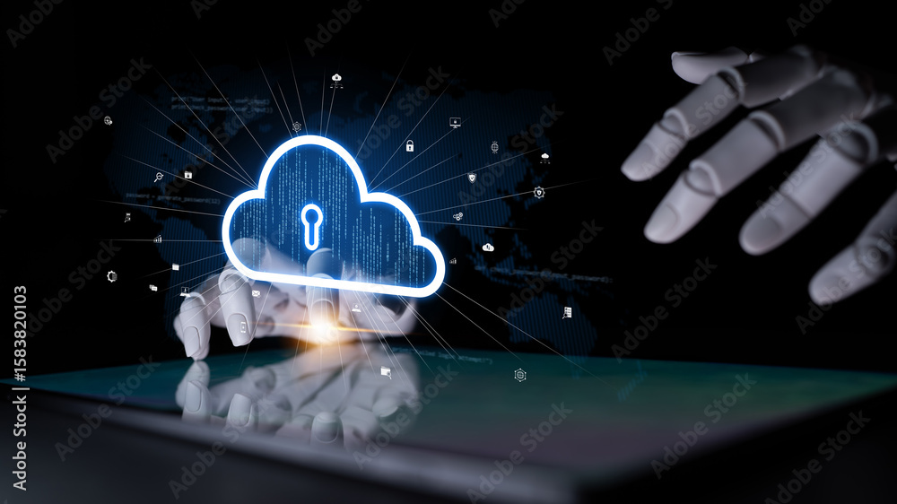Poster ai artificial intelligence optimizes cloud infrastructure with virtual assistants and intelligent au
