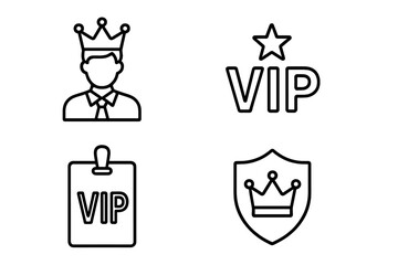Set of 4 Linear Style Line Icons, VIP Series, Very Important Person, Royalty and Exclusivity, Outline Icon Collection, Vector Illustration on Transparent Background
