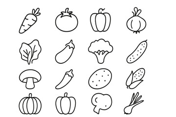Hand Drawn Vegetable Outline Icon Set. Fresh Organic Vegetables, Root Veggies, Vegetarian Food, Healthy Eating, Vegan Ingredients, Farm Produce, Minimalist Line Art, Vector Collection