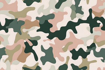 Fototapeta premium Seamless camouflage pattern with organic shapes in green, pink, and beige. A modern twist on a classic design.