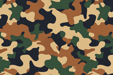 Fototapeta premium Abstract camouflage pattern in green, tan, brown and black. A multi-colored design, suitable for backgrounds, textile prints, and graphic design projects.