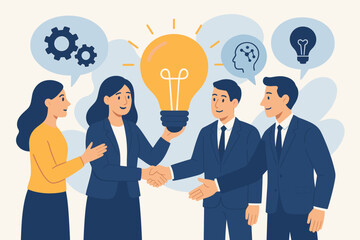 Teamwork for innovation and creative ideas. Business people brainstorming and sharing knowledge. Concept for partnership, communication, finding a solution, and collaboration.