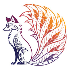 Fantasy Kitsune Fox Illustration – Nine Tails Decorative Art