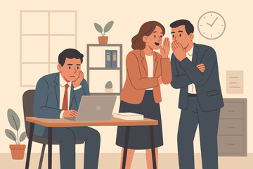 Office Gossip and Workplace Bullying Concept &ndash; Business Colleagues Whispering, Spreading Rumors, Sharing Wrong Information, Chatter, Rudeness, Negative Communication in Corporate Environment