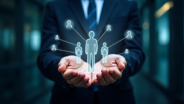 Businessman hand support human resources on blurred background. This is a business concept of an HR or human resources manager.