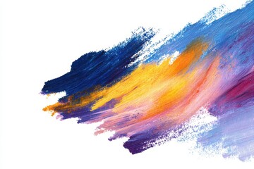 Fototapeta premium Vibrant multicolored brush strokes create a dynamic composition showcasing an artistic blend of colors on a white canvas