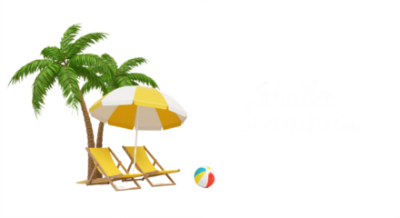 Beach Scene Serenity: Striped Umbrella and Chairs with Playful Beach Balls