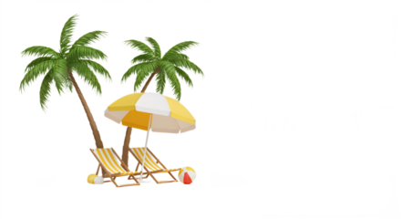 Beach Scene Serenity: Striped Umbrella and Chairs with Playful Beach Balls