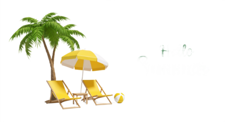Beach Scene Serenity: Striped Umbrella and Chairs with Playful Beach Balls