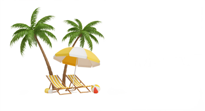 Beach Scene Serenity: Striped Umbrella and Chairs with Playful Beach Balls - Powered by Adobe