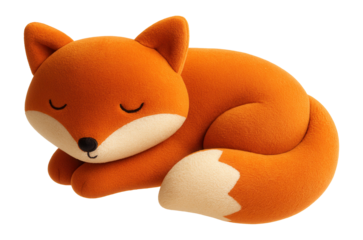 A plush pillow toy in the form of a sleeping fox, with a bushy tail, for a cozy corner in a family room.